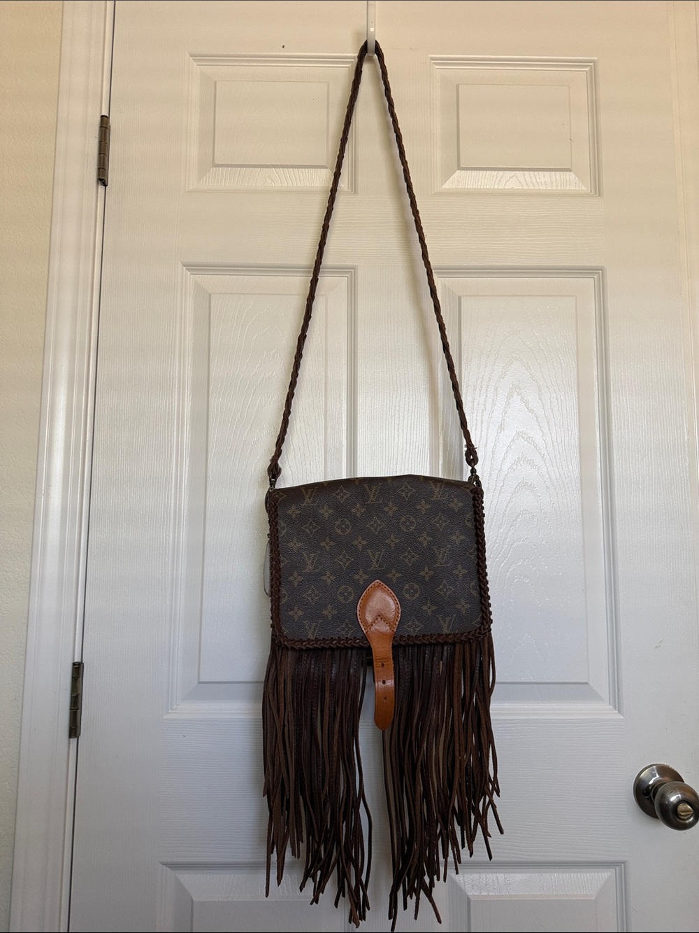Vintage Boho Bag- Louis Vuitton Brown Fringe Crossbody Bag with Tan Trim